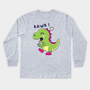 RAWR - Kawaii Cute Dinosaur Cartoon Kids Long Sleeve T-Shirt